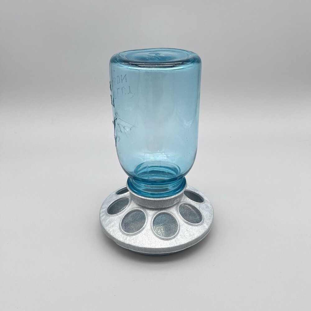 Chicken Feeders 9" Tall Unique Candy Dish Blue Ball Mason Jar Bird Feeder - Picture 5 of 7